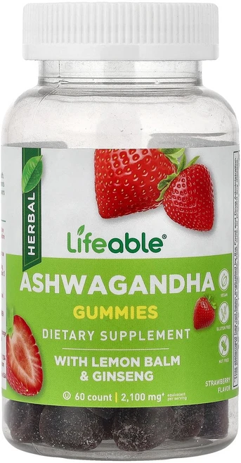 Lifeable Ashwagandha Gummies with Lemon Balm & Ginseng Strawberry 60 Gummies, 1개 - 쿠팡