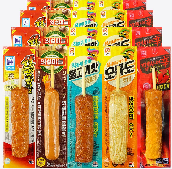 푸드원스토어 불고기4+어묵바4+의성마늘4+직화4+숯불후랑크4 사조 핫바, 70g, 20개