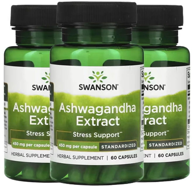 스완슨 아슈와간다 추출물 표준화 450mg 캡슐 60정, 3개, 60회분 - 쿠팡