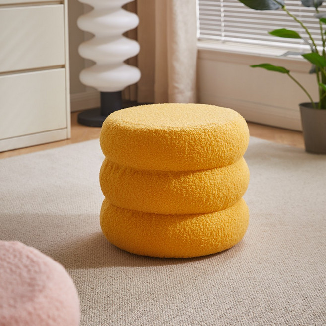 에코소라노 3단 스툴 화장대 의자 양털 보조 사이드 스툴, 옐러우