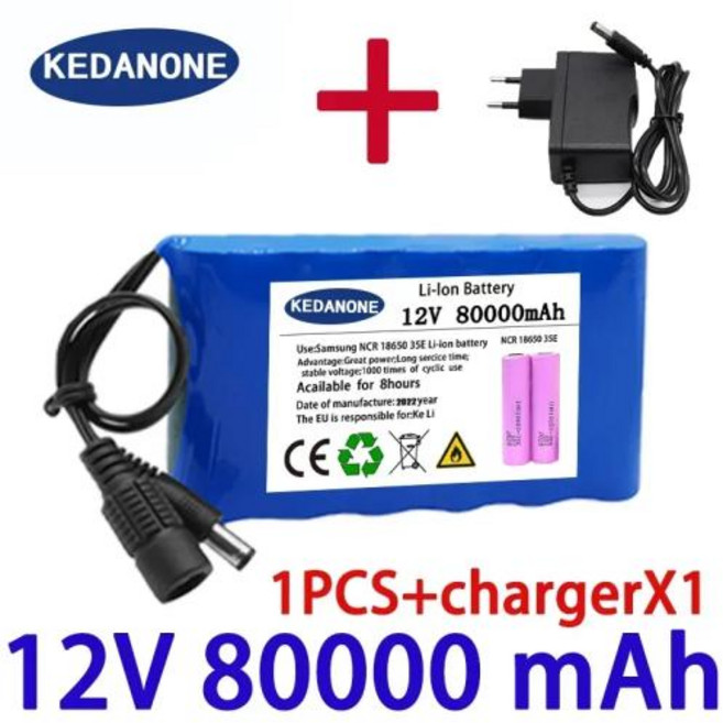오리지널 휴대용 슈퍼 12V 20000mah 배터리 충전식 리튬 이온 배터리 팩 용량 DC 12.6V 30Ah CCTV 캠 모니터 + 신제품, 4) 80Ah X1 ChargerX1, 1개