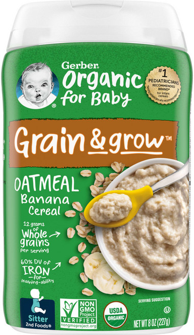 Gerber 유기농 오트밀 시리얼 앉을 수 있는 아기 바나나 227g(8oz), Gerber유기농오트밀시리얼앉을수있는아기바나나227g8, 227g, 1개