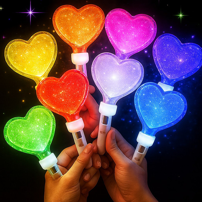 아띠꼴로 4개1세트 반짝반짝 LED 하트 응원봉 야광봉 응원도구, 1세트, 하트레드