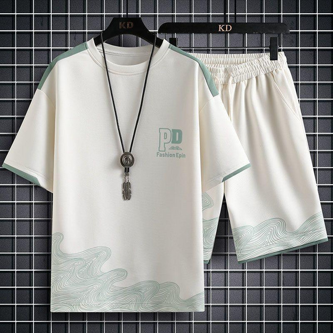PD Fashion Epin 夏季新款男士寬鬆潮流休閒運動短袖短褲兩件套裝