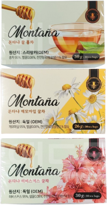 몬타냐 꿀 히비스커스차20t + 꿀홍차20t + 꿀 캐모마일차 20t, 1개