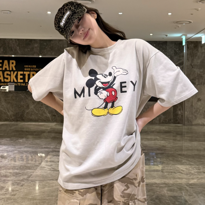 피그먼트 웰컴미키 라운드 티셔츠 반팔티 빈티지 여자박스티