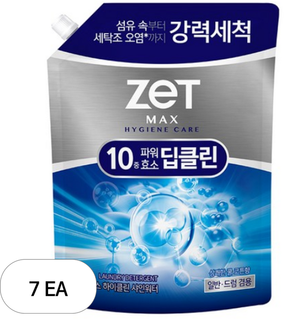 리큐제트 맥스 하이클린 샤인워터 쿨 코튼향 세탁세제 리필, 1.5L, 7개