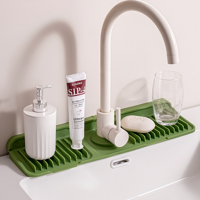 베리엣지 실리콘 싱크대 세면대 물때 곰팡이 방지 배수 패드, 1개, 시크그린