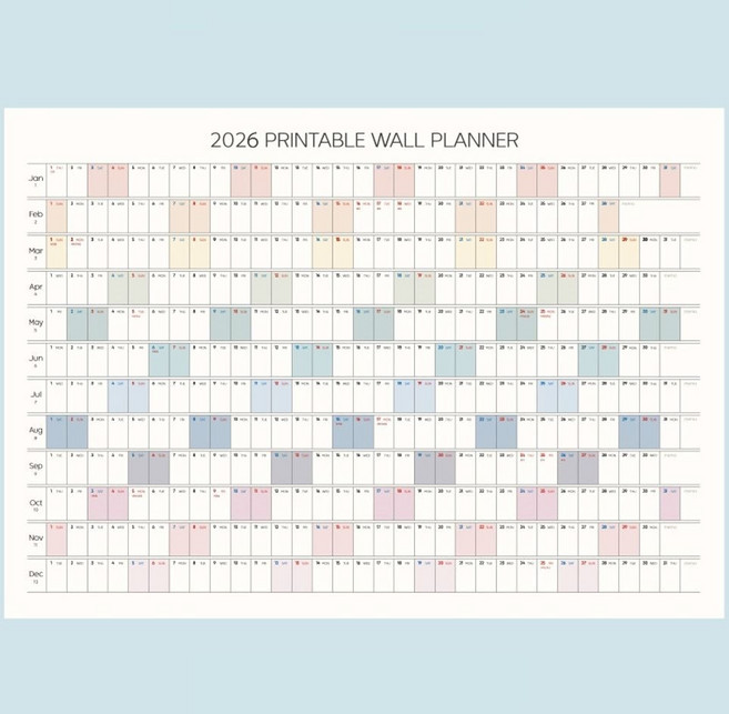 2026 한장 연간 달력 계획표 포스터 (2종 A1 대형 연력 낱장 캘린더 1년 벽걸이 벽 작심일년 플래너) han+4451aU, 북마크 스티커
