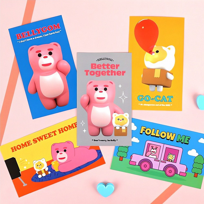 벨리곰 엽서 1종 카드 인사말 우편물 스티커 먼슬리 북마크 아트 프린트 포스터, 블루