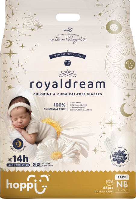 hoppi royaldream 紙尿褲 日本SAP技術 14小時防漏 金盞花萃取 66片, NB, 264個