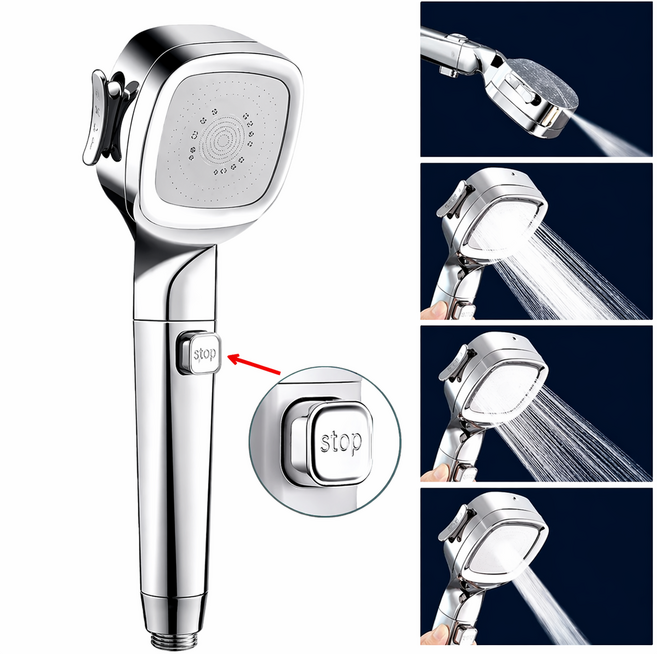 미룬토 프리미엄 욕실 4단 조절 수압상승 절수 샤워기헤드, 실버, 1개