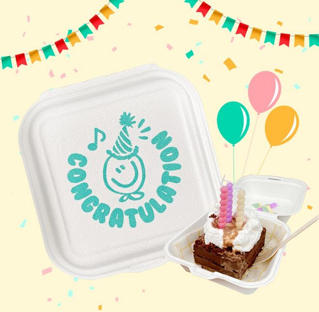 [소행섬] 친환경 펄프 도시락 / 축하해 스마일 (민트), 500개, 화이트