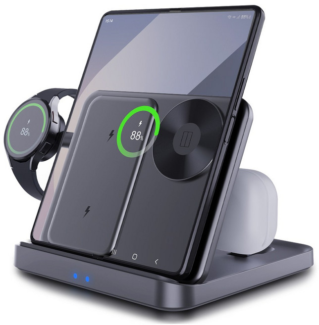 더조은셀러 갤럭시Z 폴드7 6 5 4 3in1 고속 무선충전기 접이식 스탠드 거치대 25W, 폴드/워치/버즈 무선충전기, 1개