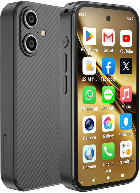 AIEK Q333 4GB RAM 64GB ROM 안드로이드 12.0 스마트폰 2000mAh Face ID 4G LTE 타입-C OTG 3.58인치 화면 소형폰, Black