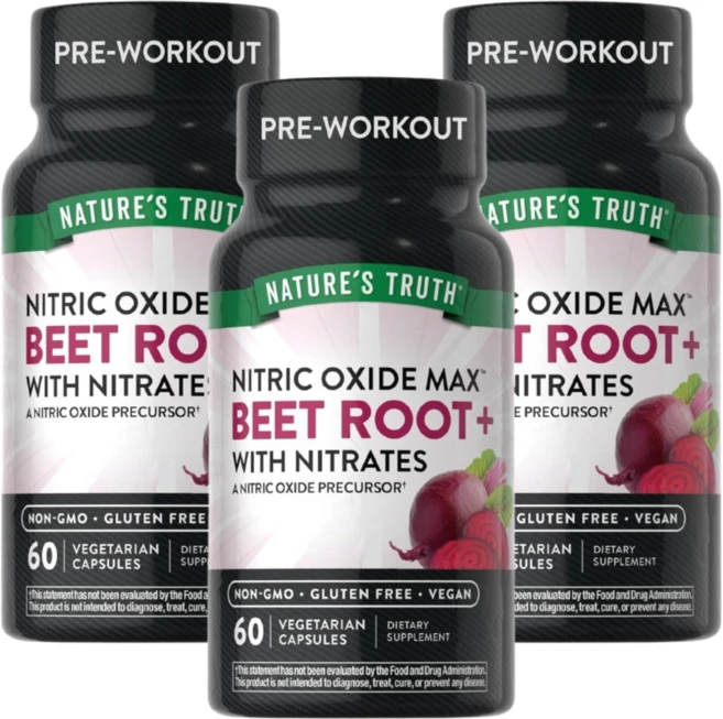 Nature's Truth 산화질소 비트 뿌리+ 질산염 함유 60 베지캡슐, 3개, 60정 - 쿠팡