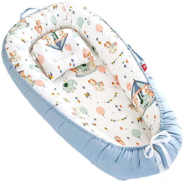 嬰兒睡窩 仿生床 中床 內外可拆洗 便攜式 防壓 寶寶好眠神器, 旋轉木馬(床+枕+大提袋)