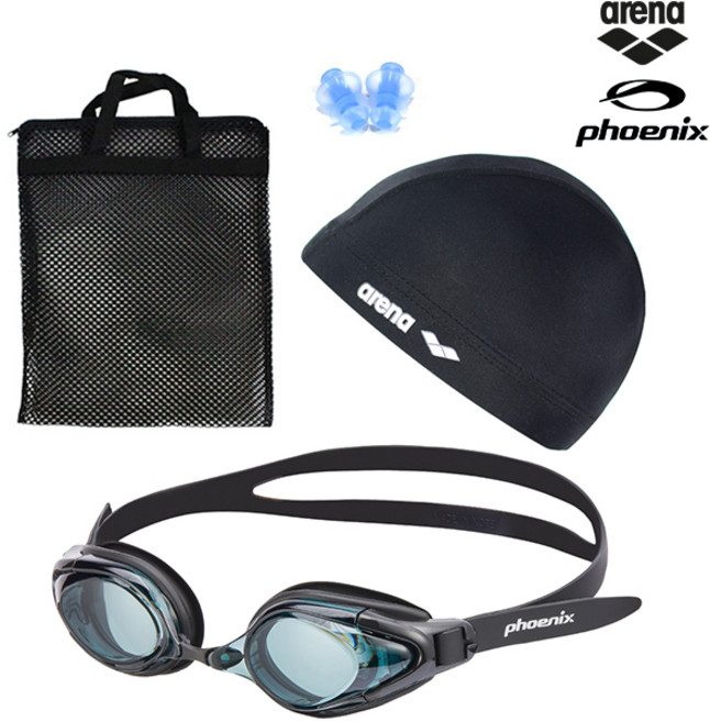 피닉스 PN-411 보급형 노미러 수경 물안경 4종세트, PN-411(블랙), 1개