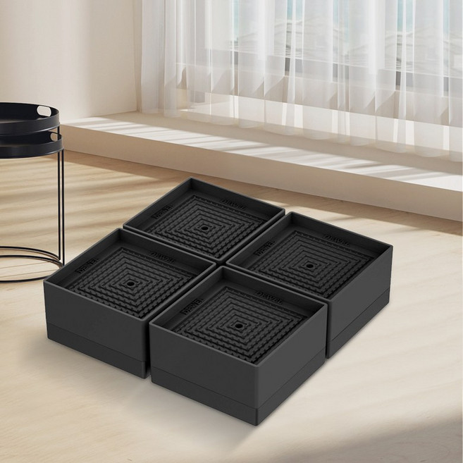 4개입 ㅁ자형 대형 세탁기 높이조절 받침대 4cm 다용도 가구 높이조절발 미끄럼 방지 고무받침 냉장고 소파, 1개, 블랙