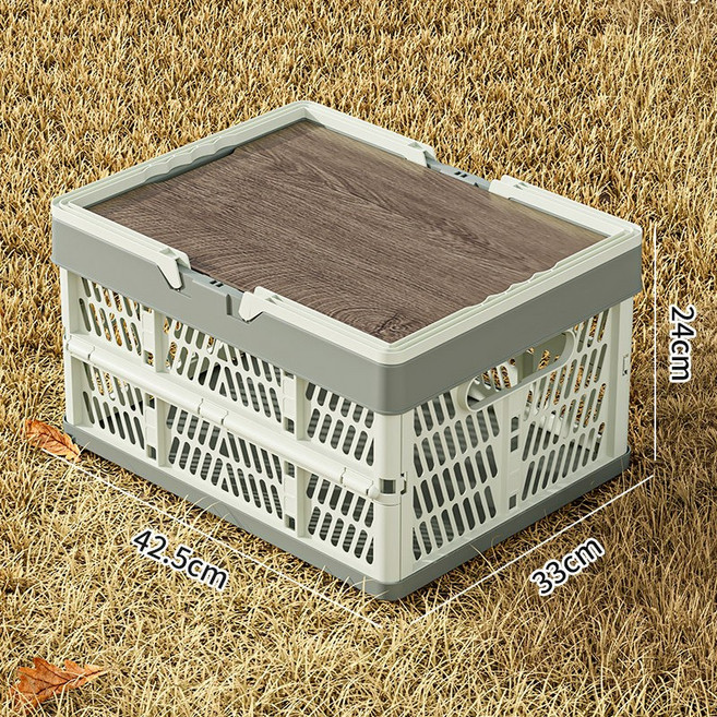 可摺疊收納框手提籃買菜籃置物收納超市購物籃大號野餐籃, 1個, 加大號白色帶木板蓋