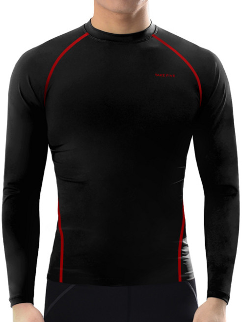 테이크파이브 남자 기능성 머슬핏 긴팔 스포츠이너웨어 블랙 레드라인