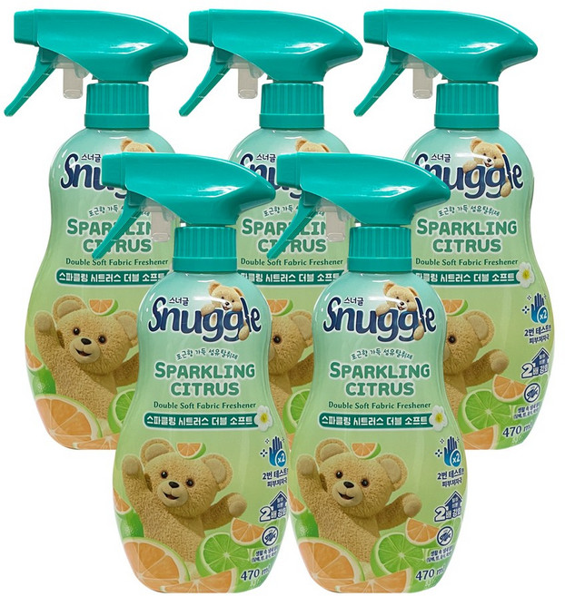 스너글 포근한 섬유탈취제 스파클링 시트러스 본품, 470ml, 5개