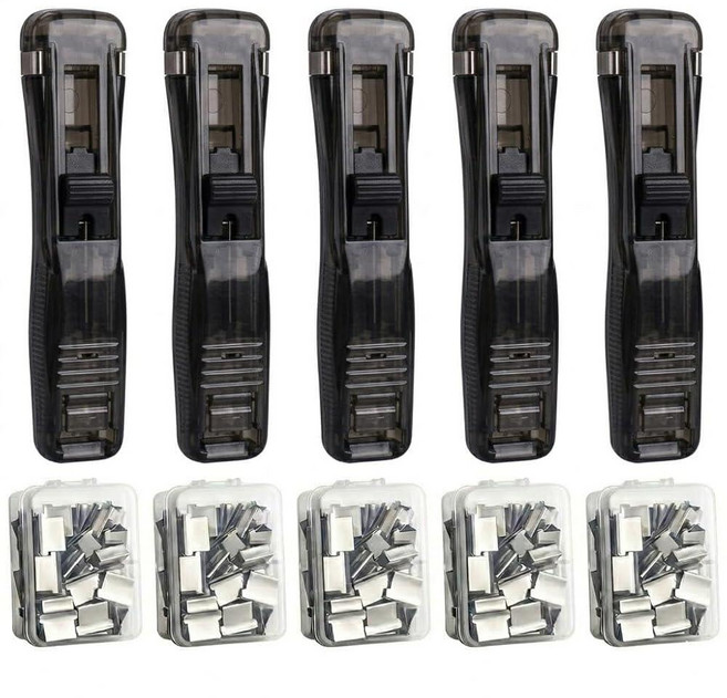 Reusable Clip Stapler 5-Pack No Damage Push Clip Dispenser Set Portable Binder Tool with Metal R, Color9