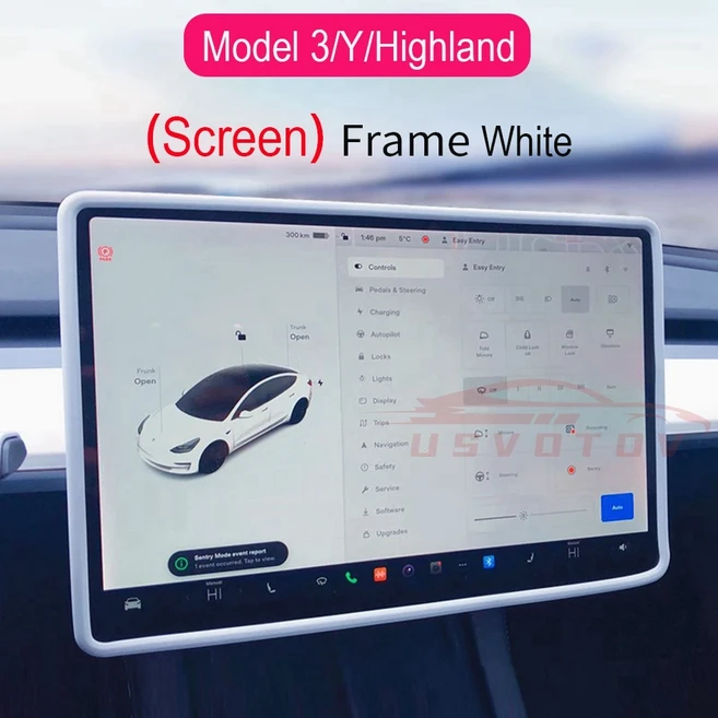 Tesla 호환 Model 3 Y 하 디스플레이 프레임 보호 커버 센터 콘솔 장식 인테리어 액세서리 용 스크린 엣지, 01 Screen Frame White
