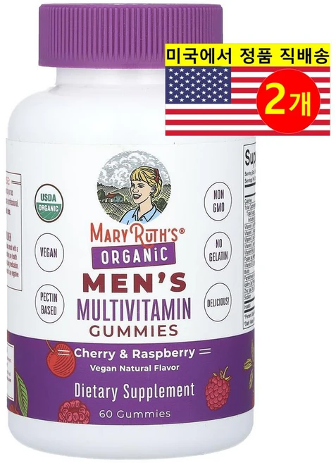 MaryRuth's 남성용 멀티 비타민 체리 & 라즈베리 맛 구미 Mens Multi Gummies 60정, 2개 - 쿠팡