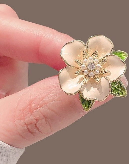胸針，山茶花珍珠胸花，衣飾配件，ins風格, X0308梔子花, 1個