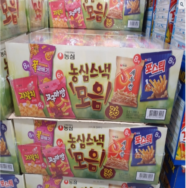 농심 스낵 모음 인기과자 간식선물세트 대용량박스 자갈치 새우깡 포스틱 꿀꽈배기 고구마깡, 36봉지, 1세트