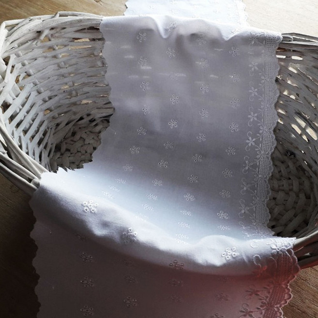 눈꽃가든 면100%케미컬자수 아사 화이트 폭15cm, 1개