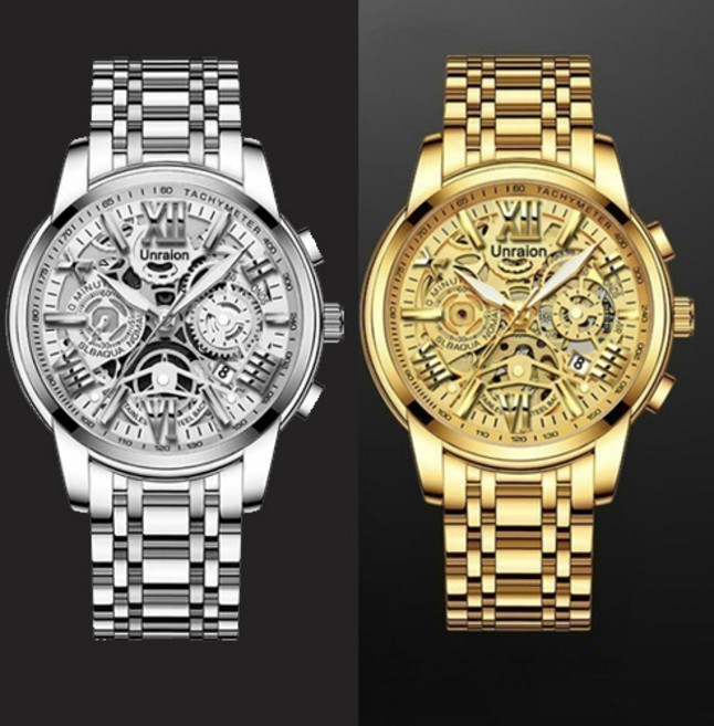 손목시계 남성용 메탈시계 쿼츠 시계 UNRAION