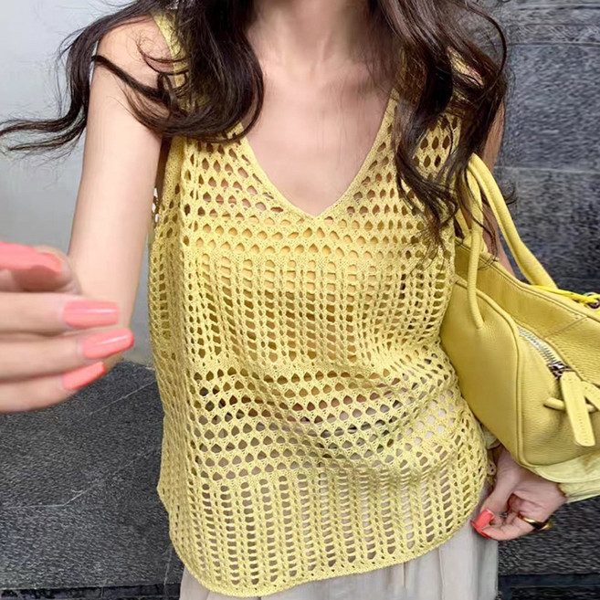 메이킹유 민소매 브이넥 레이어드 WC160039펀칭니트조끼