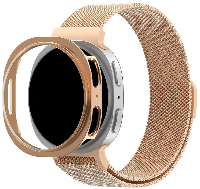 아이메이드잇 갤럭시워치 호환 밀레니즈루프 밴드 메탈 스트랩 케이스 세트, 로즈골드, 1개