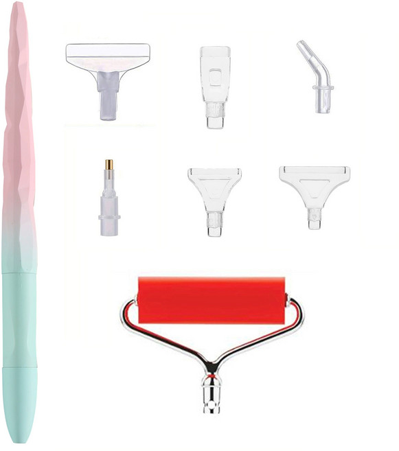 뉴타임즈 DIY 다기능 다이아몬드 드로잉 포인트 드릴 펜 큐빅 십자수 펜 주얼리 다이아 자수 보조 도구, 1개, 핑크 그린 매트 펜 WCDZ-00133