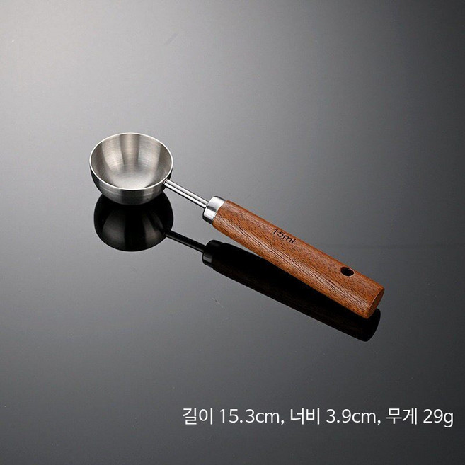 우드 계량 스푼 카페 304 스테인리스 손잡이 긴, 1개, A_15ml 호두나무 커피 원형 숟가락