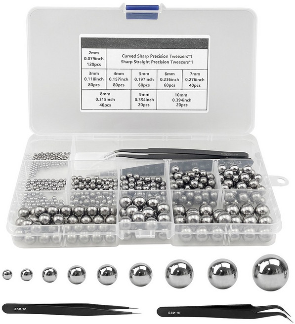 520개 2-10mm 탄소강 베어링 롤러 볼 정밀 베어링 롤러 볼 자전거 스케이트 보드 컨베이어 롤러 용 자전거 베어링 롤러 볼 조립 키트 산악 자전거 스케이트 베어링(핀셋 포, 1개