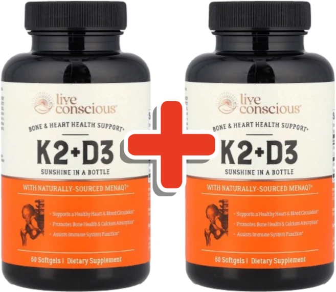 1+1 라이브컨셔스 비타민 K2 D3 60캡슐 Live Conscious, 60정, 2개 - 쿠팡