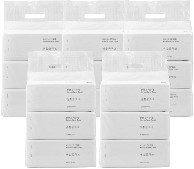 생활공작소 뽑아쓰는 천연펄프 키친타올, 100매, 15개