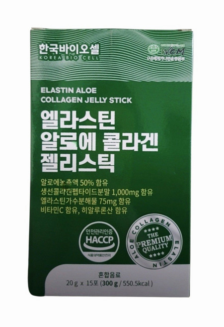 한국바이오셀 엘라스틴 알로에 콜라겐 젤리스틱 20g 15포, 300g, 2개