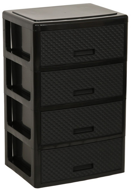 4536 4단 라탄 서랍장 플라스틱서랍장 수납장, 블랙