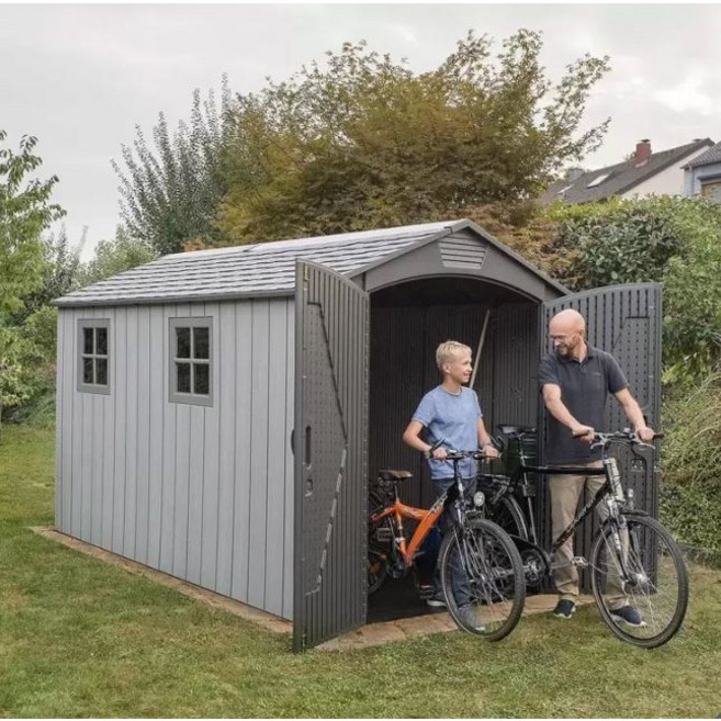 [코스트코] 라이프타임 712 조립식 창고 / L 2.0 x W 3.4 x H 2.3m / HDPE (고밀도) 패널 이중벽 튼튼한내구성/색바램 깨짐 얼룩짐No/180도open형, 그레이