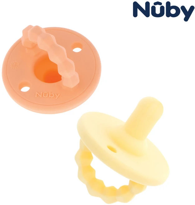 누비 쪽쪽본능 올실리콘 쪽쪽이 공갈 노리개 젖꼭지, 1세트, 레몬&애프리콧, 1단계 - 쿠팡