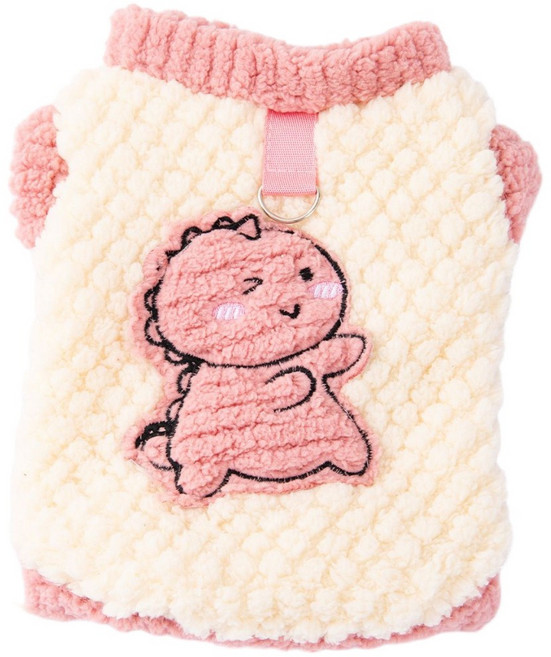 온리코 데일리 후리스 강아지 옷 공룡배색 하네스 조끼, 1개, 핑크