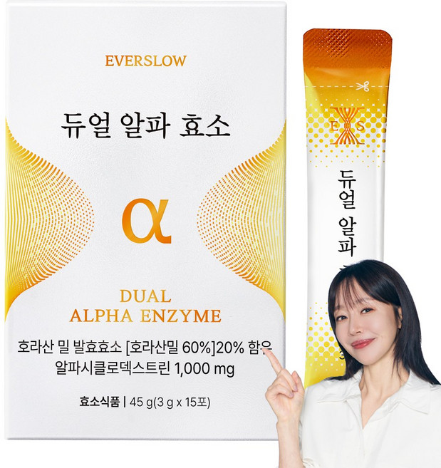 엄지원효소 에버슬로우 듀얼알파효소 알파CD 탄수화물분해 지방흡착, 1개, 15회분