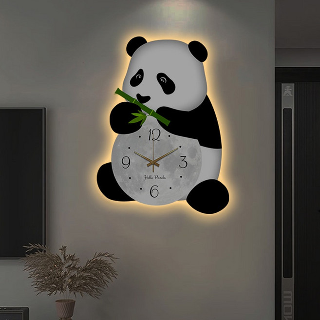 귀여운 벽시계 공장 도매 팬더 먹는 대나무 게스트 레스토랑 침실 룸 벽 매달려 홈 현대 장식 크리 에이 티브, 팬더 주변광 USB 모델, L사이즈[높이 40cm]