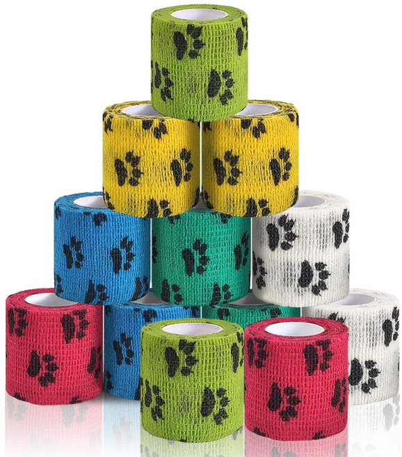 베리어스 강아지 자가접착 붕대신발, 12개, 발자국