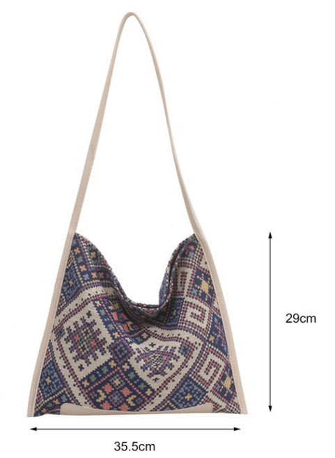 에코백 미니 휴대용 여성 학생 자습서 가방 에스닉 스타일 캔버스 비치 핸드백 짠 소프트 캐주얼 인쇄 보헤미안 수제 여행
