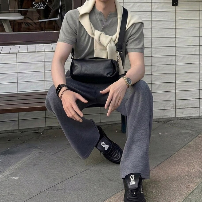 제이바바 남성용 가죽 미니 크로스백